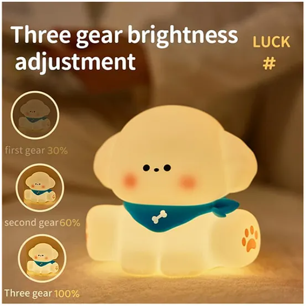 Cute Puppy Night Light Squishy Silicone LED Animal Night Warm Light Three Dimming Mode With Large Capacity Battery Timed - Multicolor