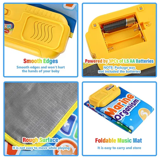 YAMAMA Baby Toddler Mat, Marine Organism Theme Baby Musical Play Mat Toys With 9 Piano Keys, 8 Marine Life Keys, Music, Touch And Learn Early Educational Animal Touch Mat For Kids - Multicolor