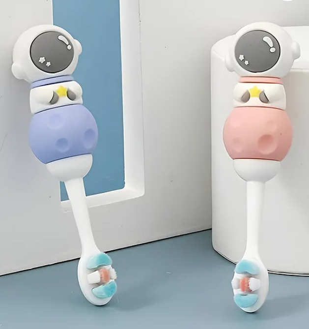 Toothbrush For Baby And Kids Cute Space Astronaut Design Soft Extra Microfiber Soft Bristles Unisex Super Soft Manual Finger Toothbrush - (Pack of 3 Color And Design May Vary)