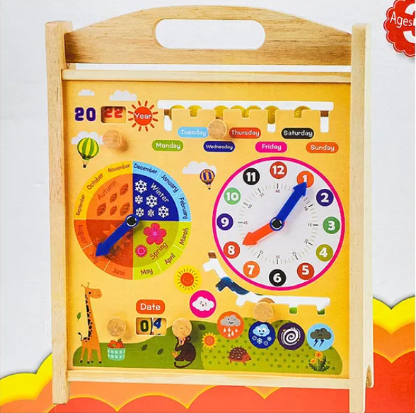 Wooden Calendar Computing Rack Toy With Clock Educational Wooden Toy For Kids - Multicolor