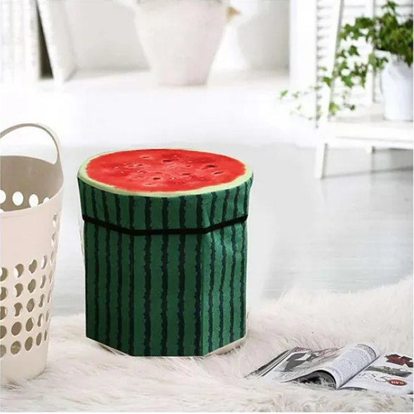 Fruit Folding Footstool Seat Storage Box Round Storage Chest Padded Box For Kids And Adults - Design May Vary - Multicolor