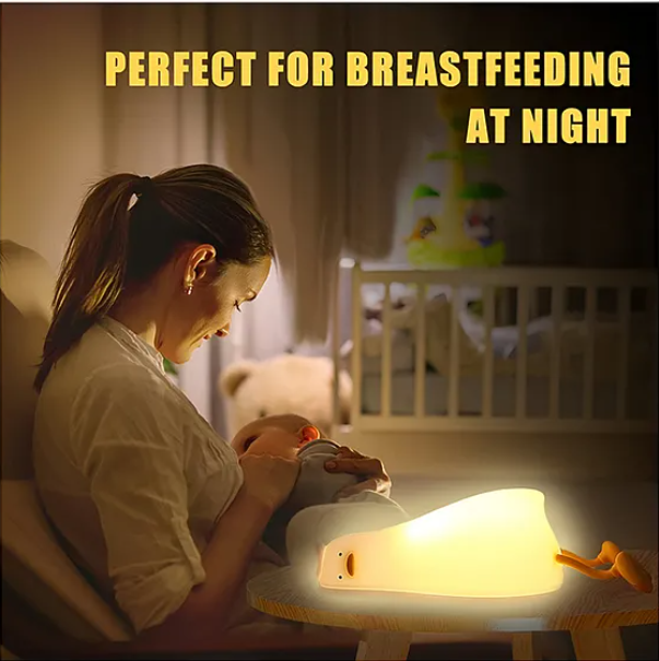 Cute Duck Silicone Night Light Squishy LED Animal Night Light Silicone Dimmable Timed Bedside Lamp Kawaii Light Up USB Rechargeable Lying Flat Duck Touch Light Night Lamp - Multicolor