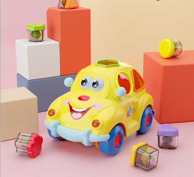 Electronic Toy Car With Music & Light And Puzzle Sorters - Multicolour