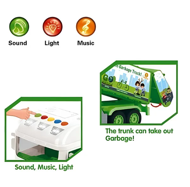 Friction Powered Garbage Truck Lights And Music City Service Drive Road Super Truck Vehicle Car Toy For Kids - (Color May Vary)