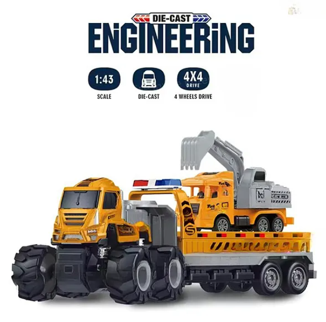 1:43 Scale Alloy Die-cast Friction Powered Construction Engineering Truck 4x4 Wheel  - (Pack of 1 - Design And Color May Vary)