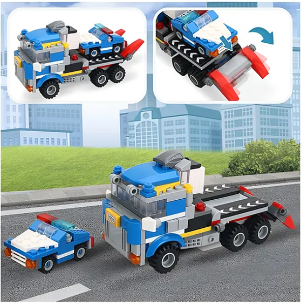 Building Blocks 3 in 1 City Police Bricks Block Set With Detailed Guidebook Learning And Educational Toy Police Car Transporter Building Toys Police Truck With Trailer And Rescue Helicopter Play Fun And Educational Toys 249 Pcs Multicolor