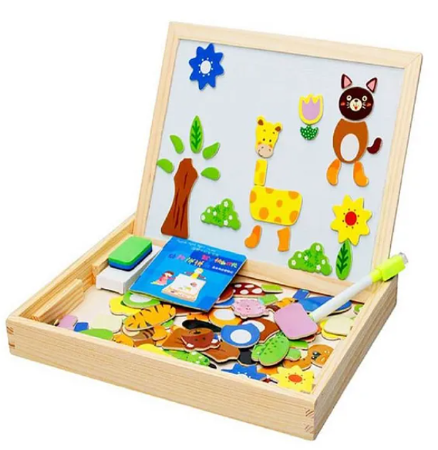 Wooden Montez Magnetic Jigsaw - Beige & Multi Colour