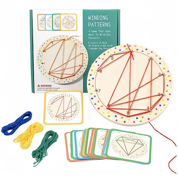 Montessori Creative Geometry Shape Matching Toys for Kids Preschool Learning Educational Winding Patterns Nail Board Wooden Toy - Multicolor