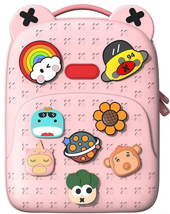 Backpack Kawaii Pinky Pink Backpack With DIY Pattern Patch Adjustable Straps Bag Premium Modern Design Bags - (Pink, Height - 14 Inch)