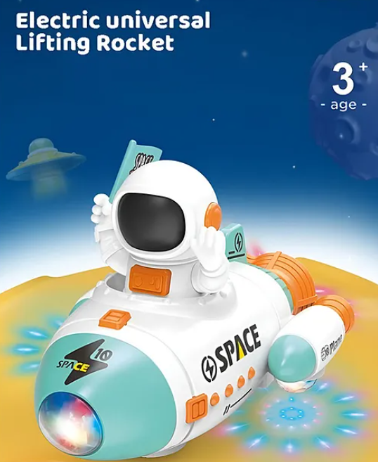 Musical Space Rocket Car Toy With 360 Degree Rotating Wheels Lights And Music