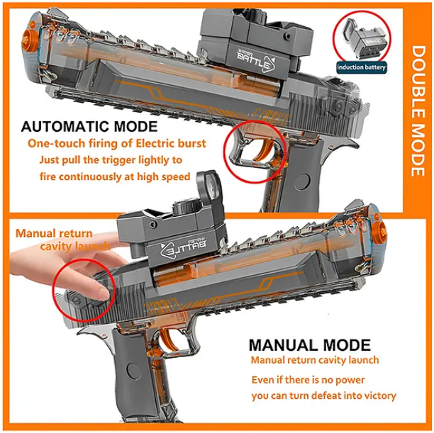 Realistic Water Gun Toys For Kids Electric Desert Eagle Water Gun Toys With LED Lights Repeater Automatic Water Spray Gun High Pressure Water Play Gun Toy - Color May Vary