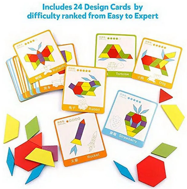Wooden Geometric Manipulative Shape Puzzle Multicolor - 130 Pieces