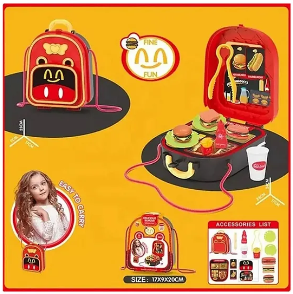 Delicious Burger Shoulder Bag Role And Pretend Play Toys For Kids With Fast Food Accessories Set Toys for Boys And Girls Fun Entertainment Role Plays Kids Toys Perfect Gift For Kids 15 Pieces - Height 7.8 Inches
