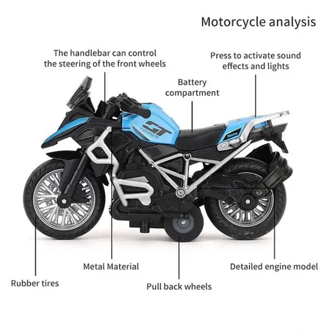 Die cast Motorcycle Bike Toy Scale Model Pull Back Vehicles Also For Car Dashboard Alloy Simulation Superbike With Lights And Sound For Kids And Adults Birthday Gift Toy Car Collection (Pack of 1 Design And Color May Vary)