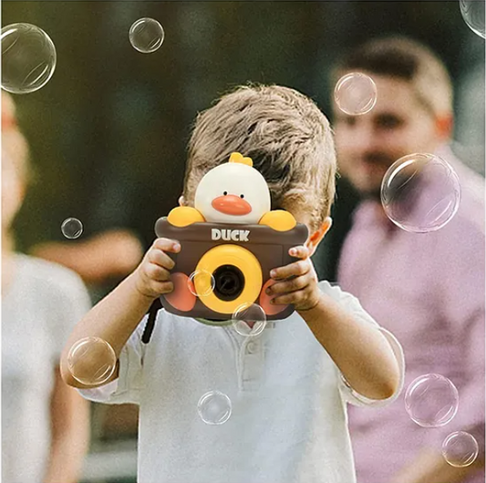 Cute Cartoon Animal Duck Bubble Camera for Kids Bubble Machine with Bubble Refill Bottle, Realistic Shutter Light and Sound Effect - Multicolor