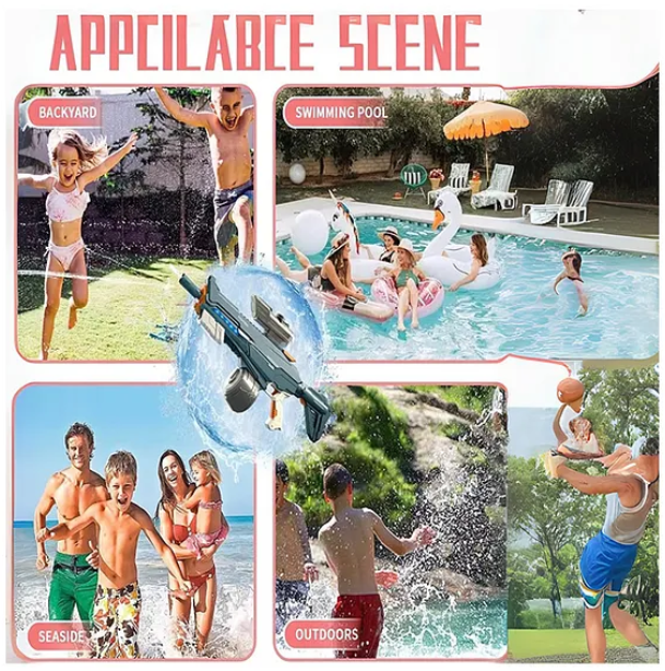2 IN 1 Electric Water Gun Powerful Automatic Water Gun 1420ml with Light-up Toys to 35 Ft Outdoor Toy Holi water gun modern combat Electric water gun long range dual mode water gun toy for kids & adults - Color May Vary