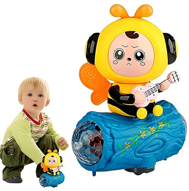 Musical Cute Face Change Little Bee Toys With 360 Degree Rotating Universal Wheel Lights And Music Kids Toys Color May Vary