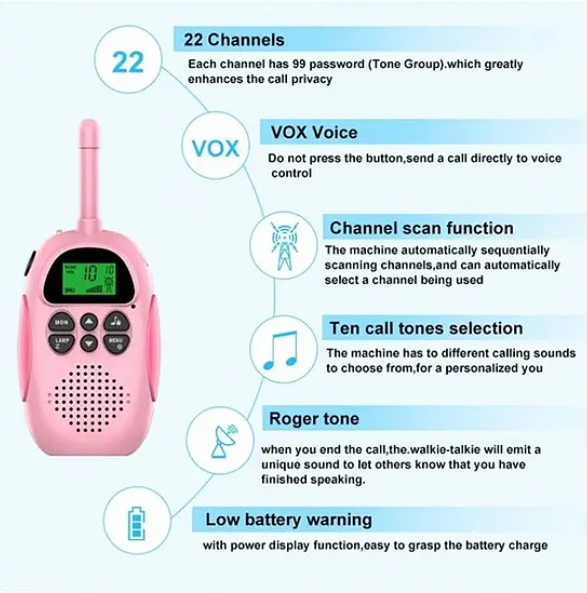 Handheld Two Ways Radio Children Walkie Talkie Rechargeable Long Range Built-in Flashlight Toy, Kids Walkie Talkie Color May Vary