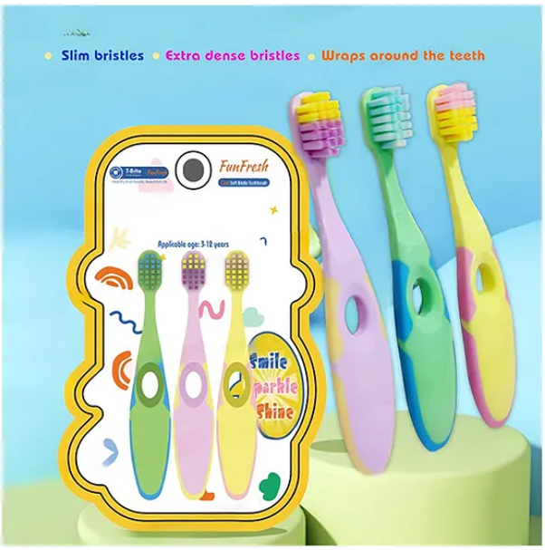 Kids Toothbrush Cute Pbt Soft Bristles Toothbrush Manual Toothbrush for Kids Colorful Ultrasoft Kids Toothbrush Pack of 3 - Multicolor