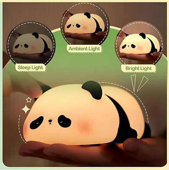 Cute Panda Silicone Night Light Squishy LED Animal Night Light Silicone Dimmable Timed Bedside Lamp Kawaii Light Up USB Rechargeable Panda Touch Light Night Lamp Multicolor
