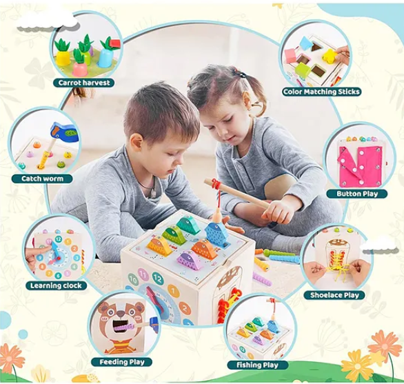 Wooden Shape Matching Stacking And Sorting Treasure Box