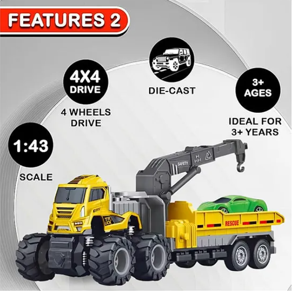 1:43 Scale Alloy Die-cast Friction Powered Transport Car Trailer Truck Toys For Kids 4x4 Wheel Drive Road Truck (Pack of 1 Color May Vary)