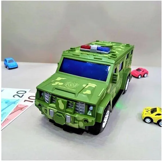 Military Car Money Safe Box For Kids Coin Cash Savings Box Bump n Go Military Car With Lights Sound Music Toy Car For Children Color May Vary
