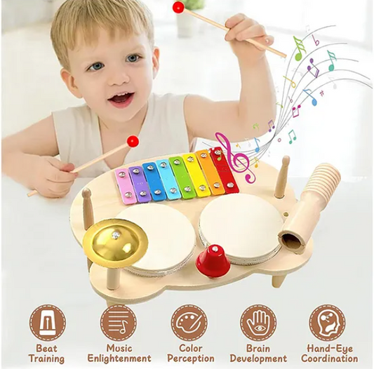 Wooden Drums Xylophone Cymbal And Bells Multi Instrument