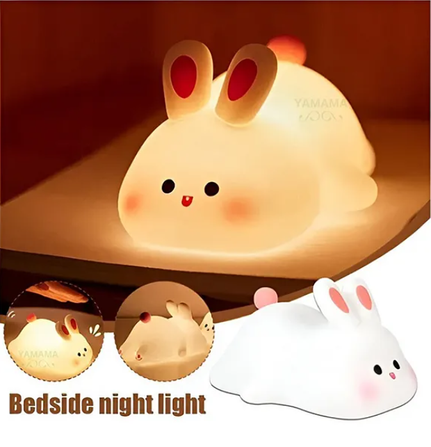 Big Face Rabbit Silicone Night Light Squishy LED Animal Night Light Silicone Dimmable Timed Bedside Lamp Kawaii Light Up USB Rechargeable Rabbit Touch Light Night Lamp Multicolor