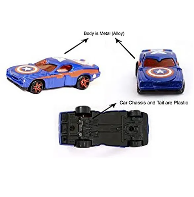 Super Hero Theme Mini Metal Die-Cast Car Set For Kids And Toddlers Free Wheel Speed Racing Car 4 Pieces Multicolor