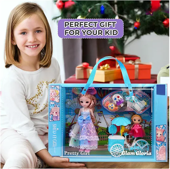Missy & Sissy Pretend Character Playset Doll Toys For Kids With Ice Cream Buggy and 4 Desserts Gift Set Role Play Toy For Girls - Multicolor - Height 52 cm