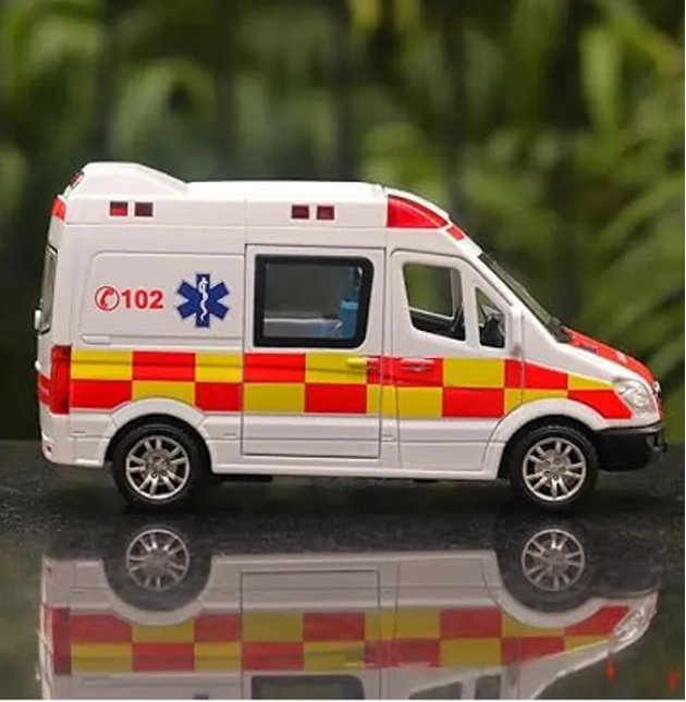 1:32 Scale Ambulance Car Toys Alloy Die-cast Friction Power Car With Openable Doors, Lights And Realistic Music (Pack of 1 Color May Vary)