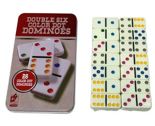 Domino Game Double Six Dot Color Dominoes 28 Pieces Domino Set For 2-4 Players Fun Entertaining Travel And Family Parties Game For Kids Adults And Friends Family Multicolor
