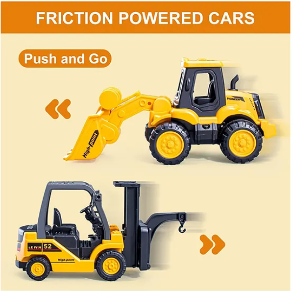 Little Engineer Mini Construction Truck with Dumper Hydraulic Excavator Bulldozer 6 Pieces - Multicolor