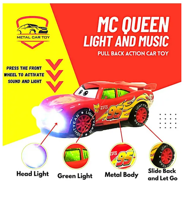 Amazing Mc-Queen Car Pull Back Toys For Kids with Lights And Sounds Die-Cast Racing Metal Cars Toys High Speed And Unbreakable Toy - Multicolor