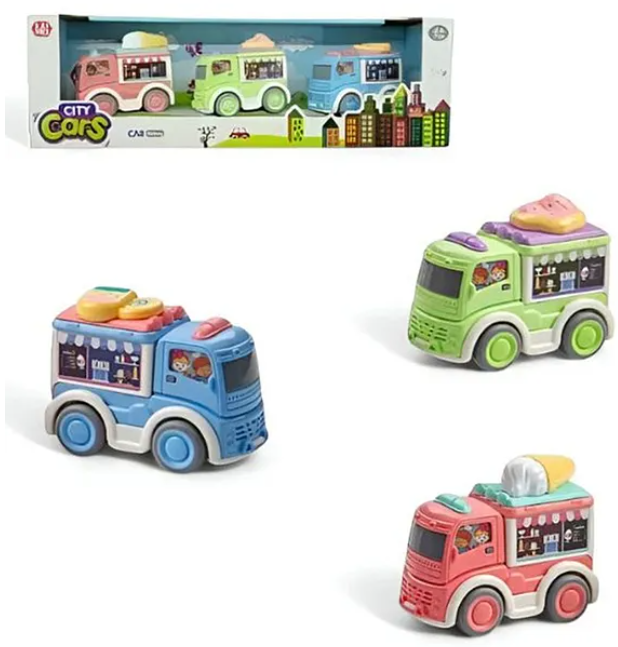 Pull-Back Food Trucks Toys for Kids | Colorful Mini Street Food Van Toy Set for Kids | Fun Entertainment Kids Toys Pack of 3 - Multicolor