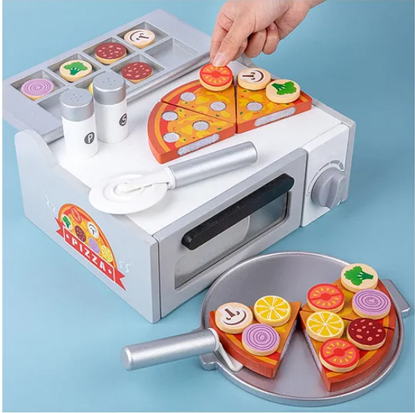 Wooden Pizza Oven Toys For Kids Cooking Educational Game Pizza Toy Fun Entertainment Enjoyable Role Pretend Play Kids Toys Multicolor