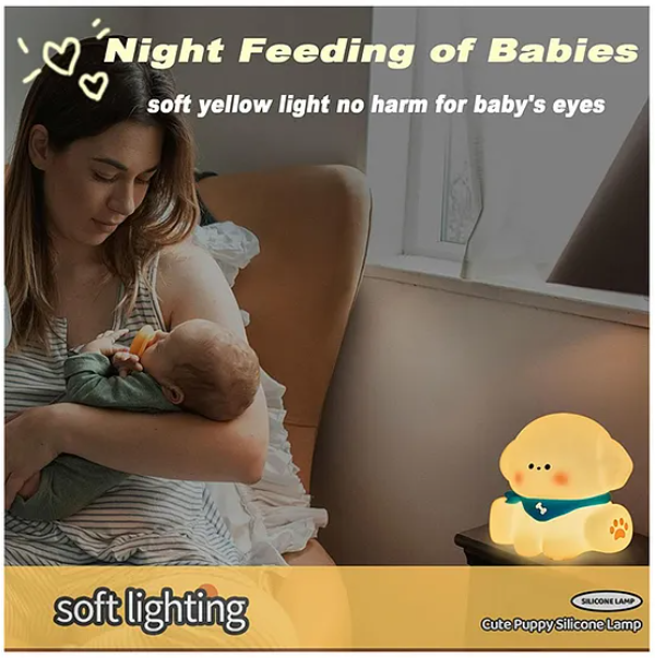 Cute Puppy Night Light Squishy Silicone LED Animal Night Warm Light Three Dimming Mode With Large Capacity Battery Timed - Multicolor