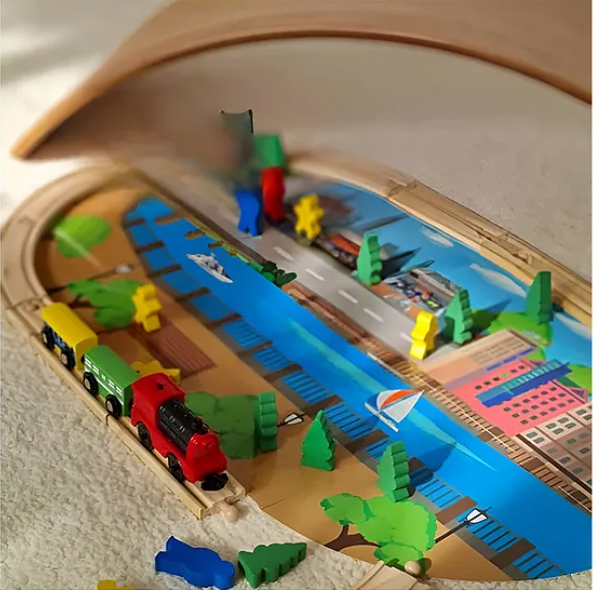 Wooden Electric Train Tracks Set Toys 45 pcs