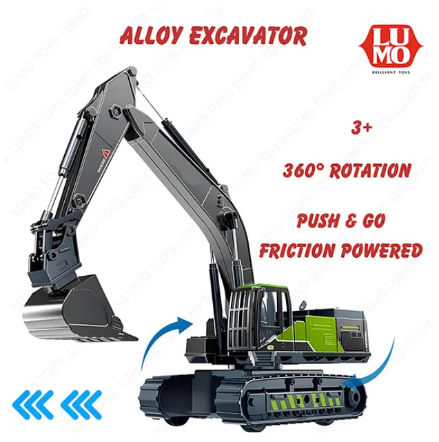 Friction Powered 360 Degree Rotating Crane Alloy Excavator Bulldozer Toys For Kids Construction Engineering Vehicle Model Kids Toys - Multicolor