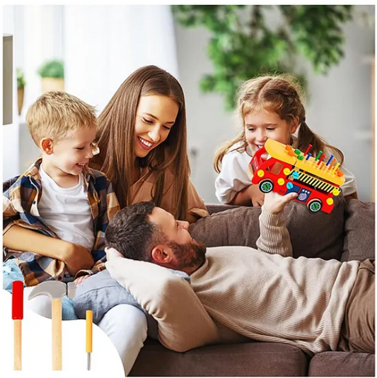 Wooden Multifunctional DIY Assembly Nut Truck Toys For Kids Montessori Workbench Tool Box For Kids Wooden Truck Toy With Tool Set - Multicolor