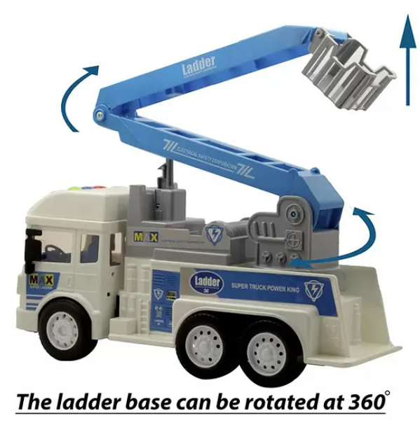 Friction Powered Crane Truck Lights And Music 6x6 Wheel Drive Road Super Truck Power Vehicle Car Toy For Kids Multicolor