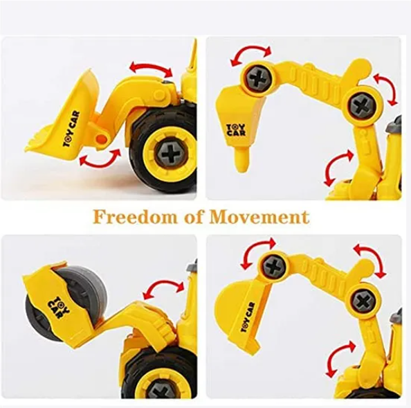 DIY Removable & Assembly Construction Vehicle Truck Toys For Kids With Screw Driver 4 Pieces (Pack of 1 Color May Vary)