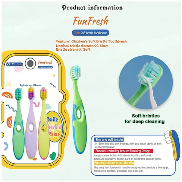Kids Toothbrush Cute Pbt Soft Bristles Toothbrush Manual Toothbrush for Kids Colorful Ultrasoft Kids Toothbrush Pack of 3 - Multicolor