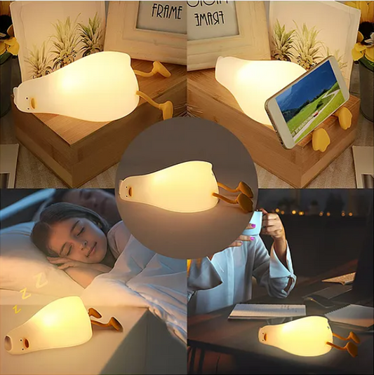 Cute Duck Silicone Night Light Squishy LED Animal Night Light Silicone Dimmable Timed Bedside Lamp Kawaii Light Up USB Rechargeable Lying Flat Duck Touch Light Night Lamp - Multicolor