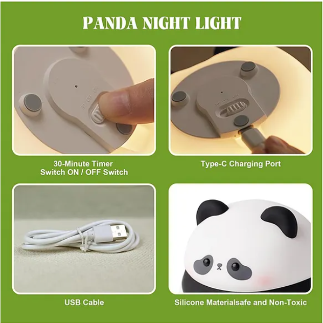 Panda Silicone Night Light Squishy LED Animal Night Light Silicone Dimmable Timed Bedside Lamp Kawaii Light Up USB Rechargeable Panda Touch Light Night Lamp Home Decor Lights With Timing Function Multicolor