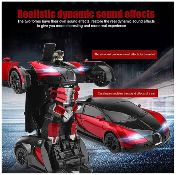 Battery Operated Transformer Robot Car Toy With 360 Degree Universal Wheel Light And Music - Multicolor