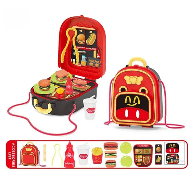 Delicious Burger Shoulder Bag Role And Pretend Play Toys For Kids With Fast Food Accessories Set Toys for Boys And Girls Fun Entertainment Role Plays Kids Toys Perfect Gift For Kids 15 Pieces - Height 7.8 Inches
