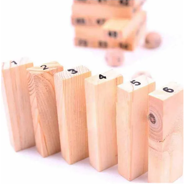 Wooden Building Block with Dice Brown - 51 pieces