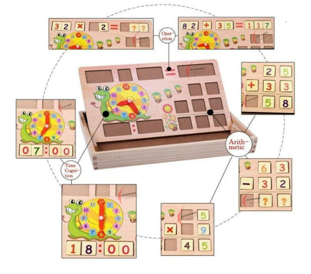 Wooden Multi Functional Learning Box - Beige & Multi Colour